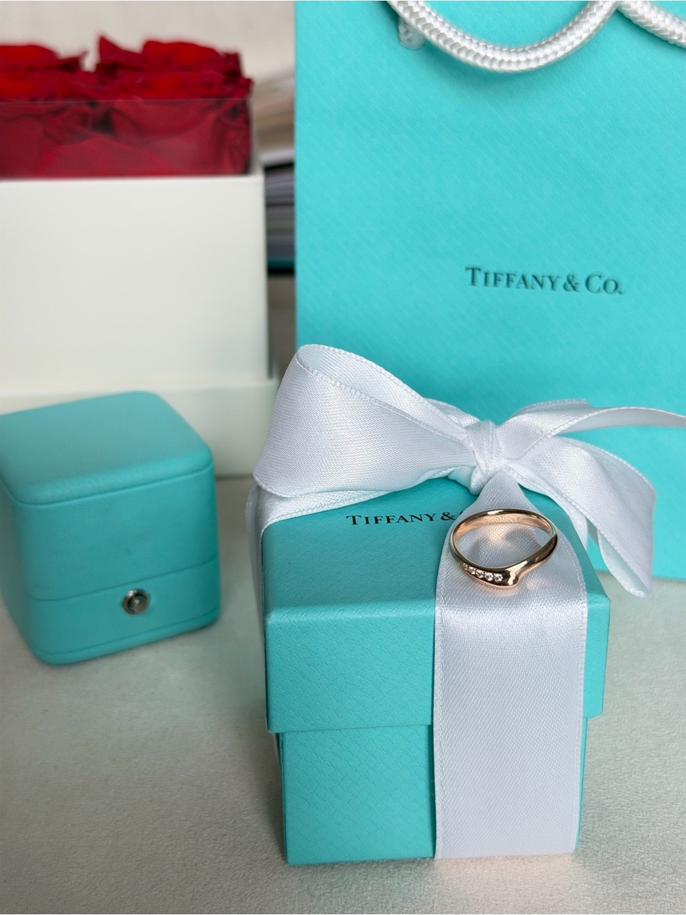 Tiffany & Co. Elsa Peretti Open Heart Diamond Band Ring Rose Gold Sz 5.75 $1,600